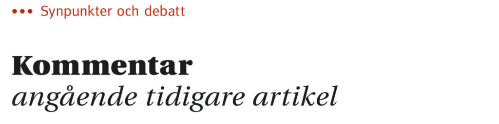 Kommentar angående tidigare artikel